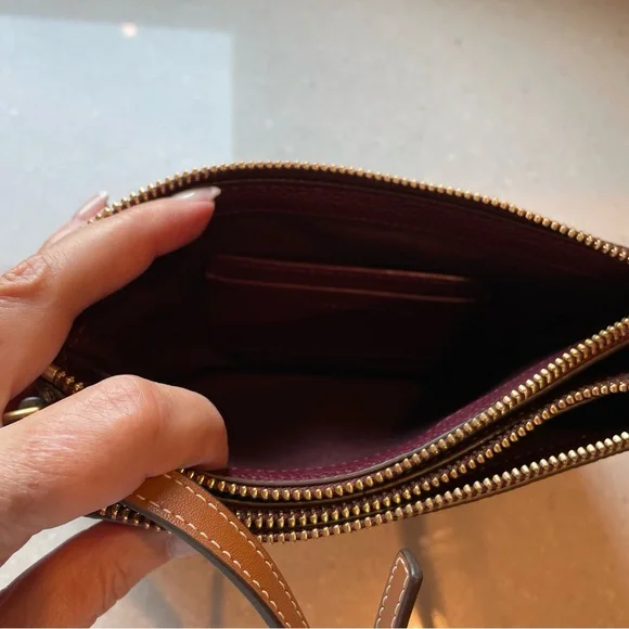 Tory Burch Burgundy and Tan Crossbody Bag - Picture 6 of 9